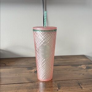Starbucks Textured Pink Tumbler with Green Accent